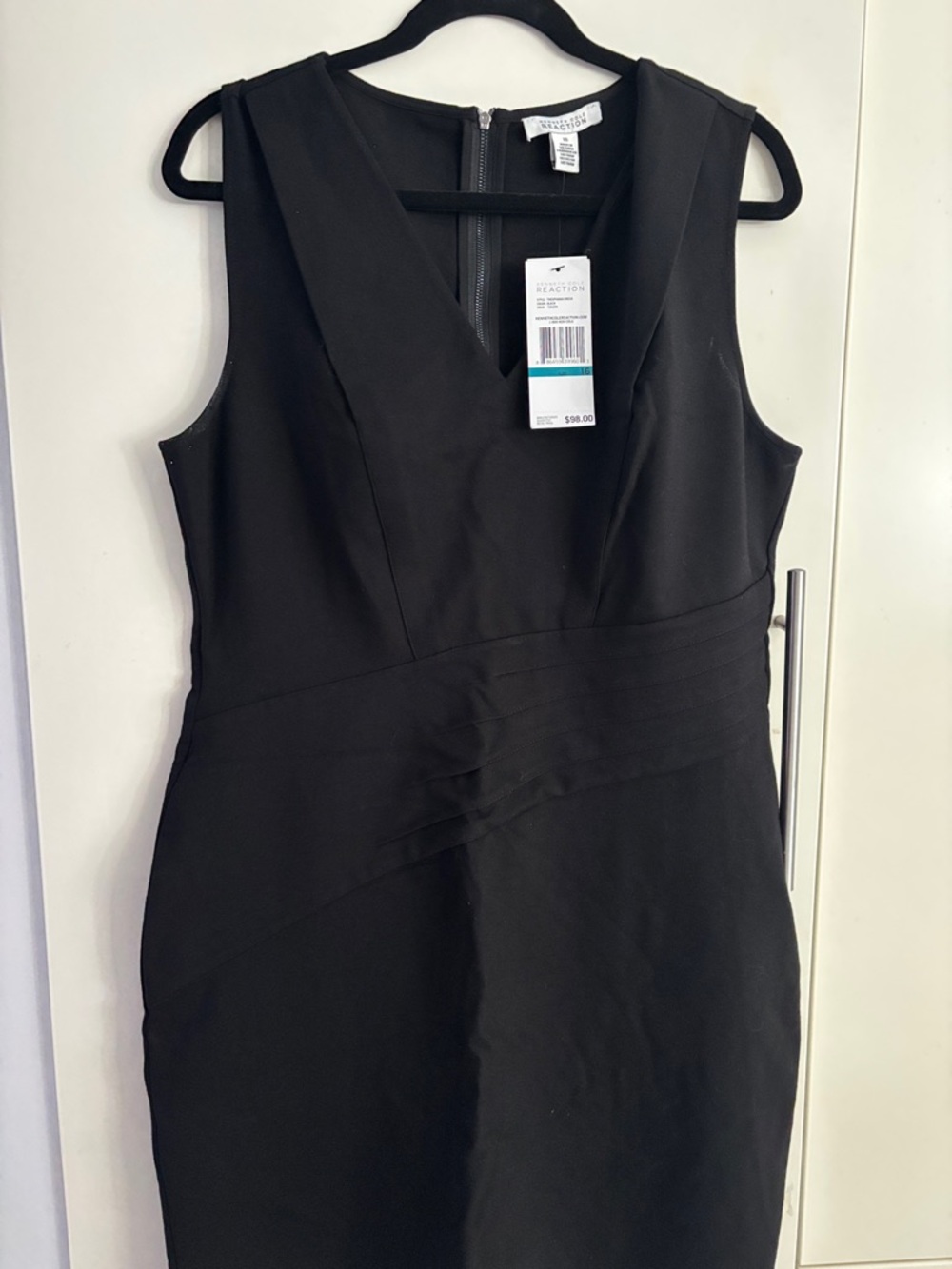 Kenneth Cole Black Sleeveless V-Neck Midi Sheath Dress